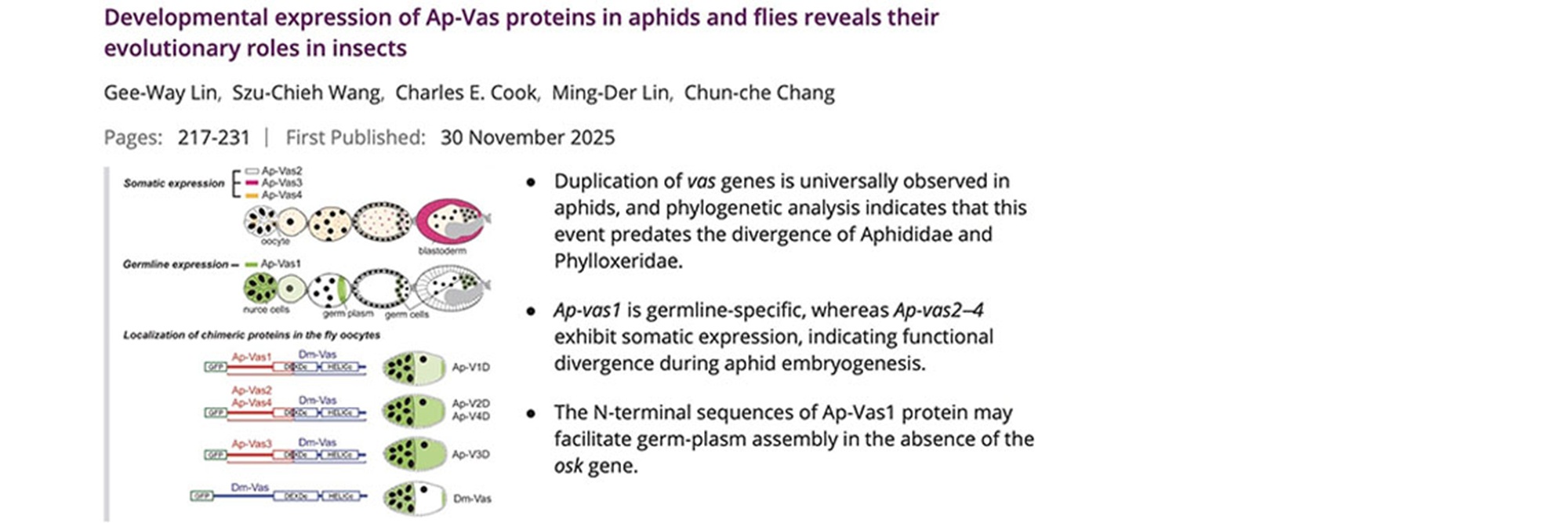 NTU-MST Faculty Research Selected as “Editors’ Choice” in Insect Molecular Biology